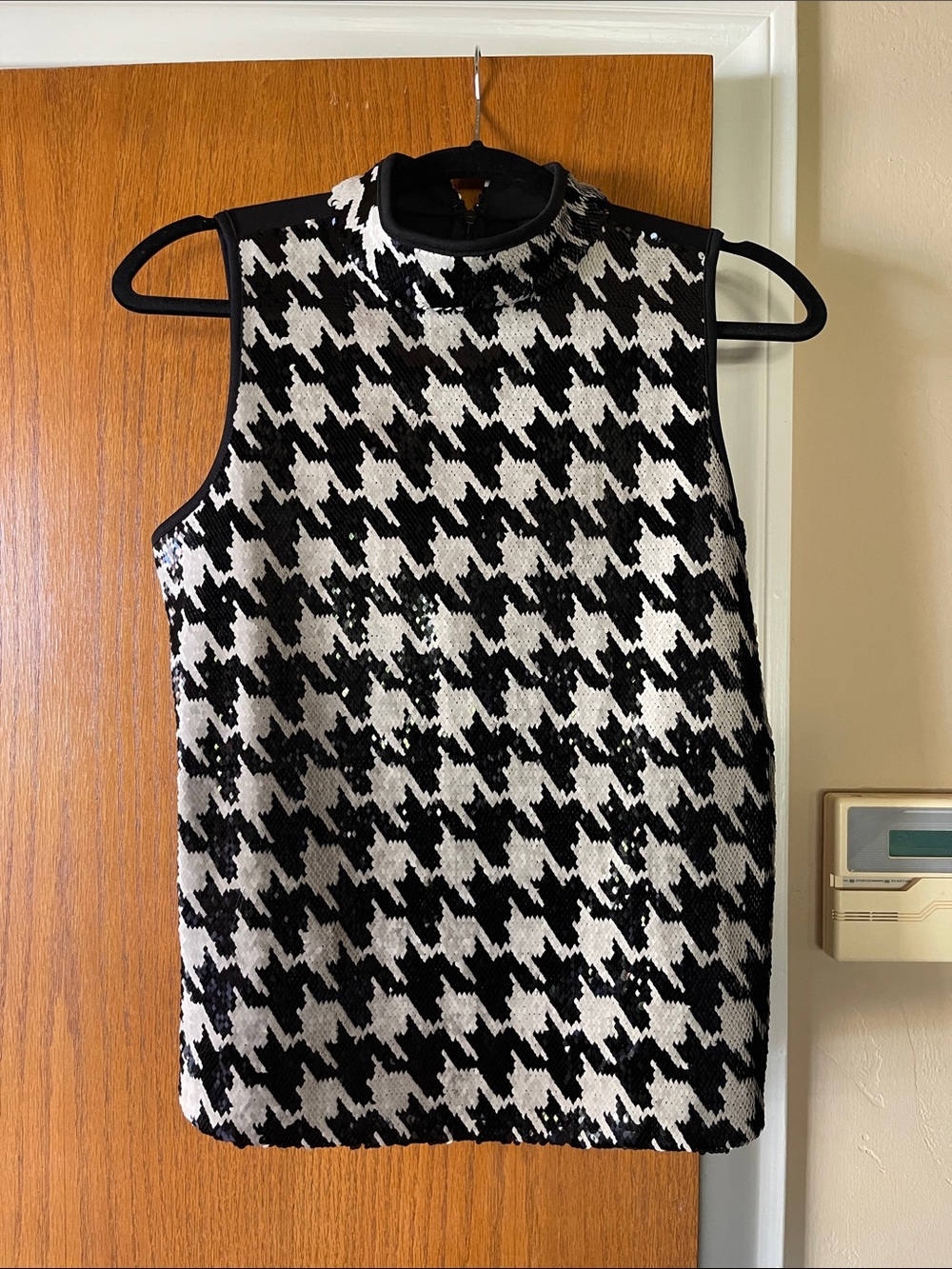Ashro Black and White Houndstooth Sequin Tank